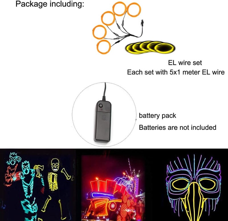 TiTiToo Neon Light 5-in-1 Meter Wire，Portable Battery Pack with Decorative Wire，Suitable for Birthday Parties，Thanksgiving and Other Occasions. (Yellow) - Image 3
